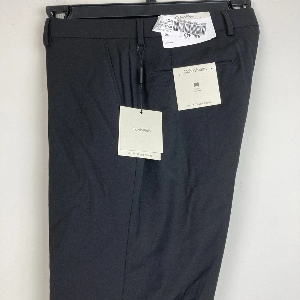 Calvin Klein Mens Black Slim Fit Wool Blend Stretch Dress Pants 33W 30L